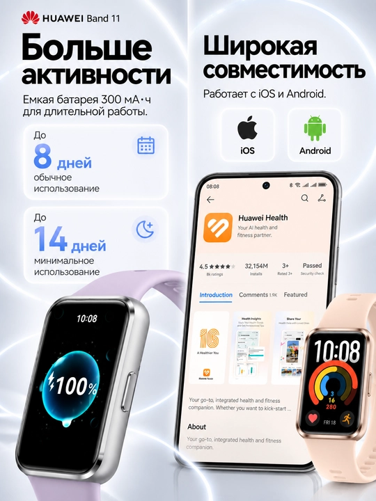 Fitnes bilaguzuk HUAWEI Band 11 AMOLED Bluetooth 6.0 14 kun avtonom ishlash 5ATM