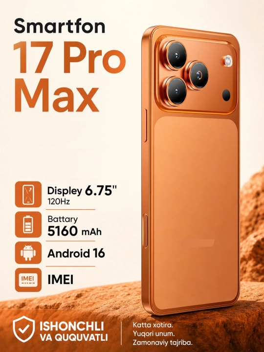 Смартфон17 Pro Max hotwav A17, 64GB Rom 12GB Ram, 120Hz, 5160 mAh, Android 16 - 