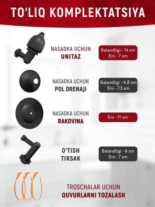 Unitaz va rakovina tiqilib qolgan quvurlarini tozalash uchun pnevmatik vantuz, to‘plam