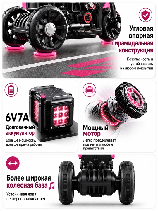 Bolalar elektr mototsikli, 3 g‘ildirakli, BT, musiqa, chiroq, 6V4.5Ah