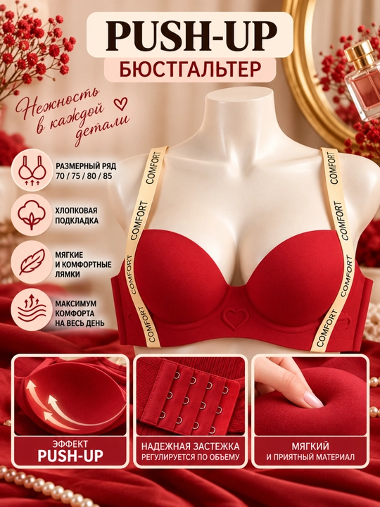 Simsiz choksiz byustgalter, silliq chashkali, lifchik, 4 xil o'lcham, 5 xil rang, Push Up - 