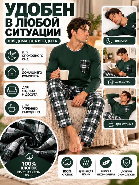 Мужская пижама с лонгсливом и брюками
