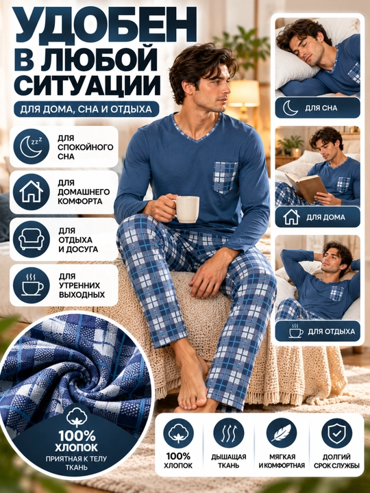 Мужская пижама с лонгсливом и брюками