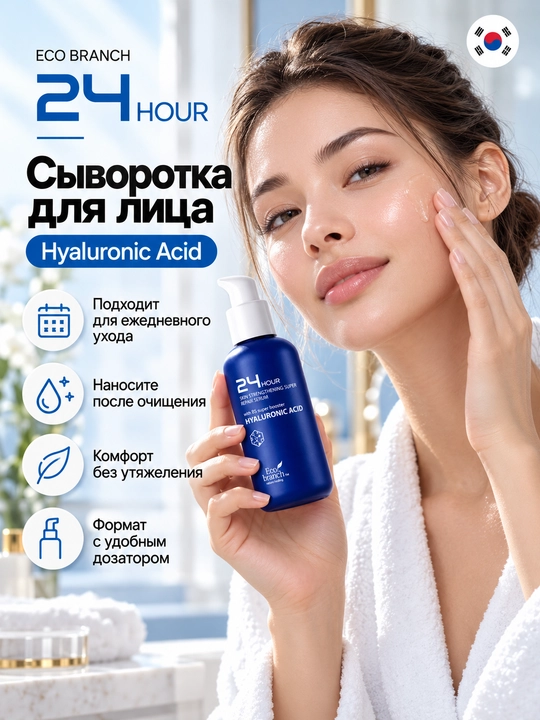 Корейская косметика Eco Branch 24 Hour, сыворотка для лица, ретинол, гиалурон, 100 мл
