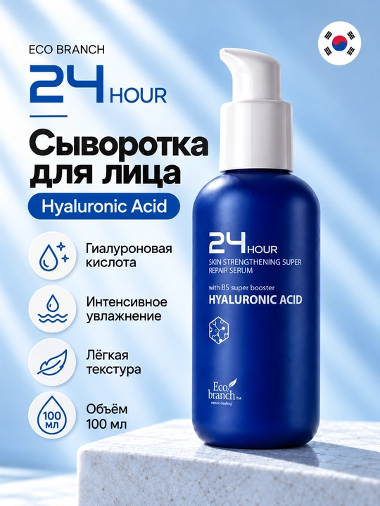 Корейская косметика Eco Branch 24 Hour, сыворотка для лица, ретинол, гиалурон, 100 мл