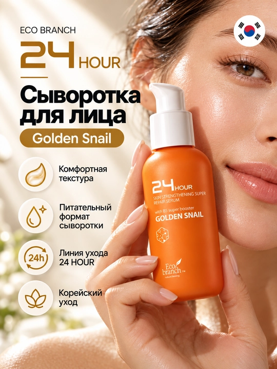 Корейская косметика Eco Branch 24 Hour, сыворотка для лица, ретинол, гиалурон, 100 мл