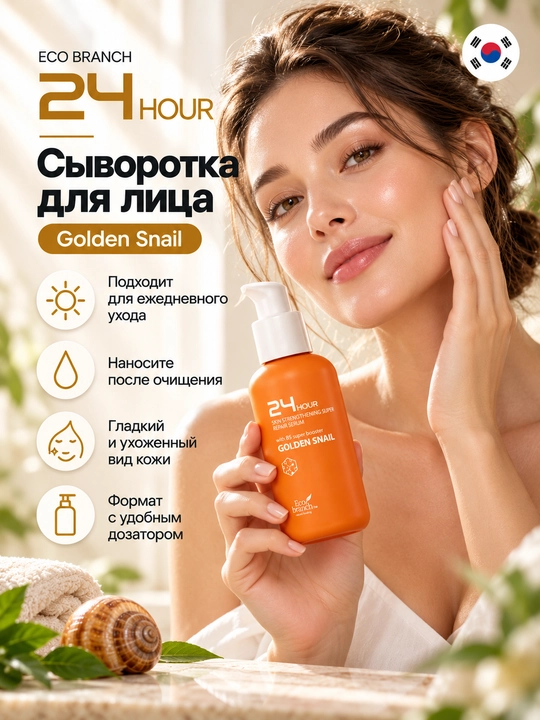 Корейская косметика Eco Branch 24 Hour, сыворотка для лица, ретинол, гиалурон, 100 мл