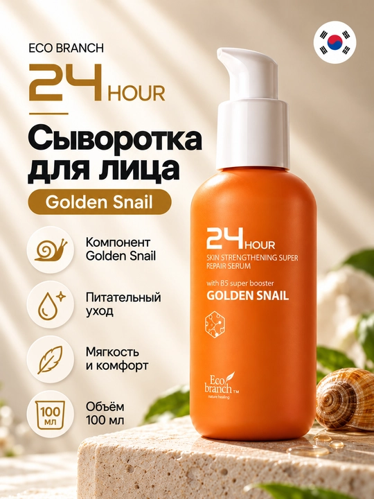 Корейская косметика Eco Branch 24 Hour, сыворотка для лица, ретинол, гиалурон, 100 мл