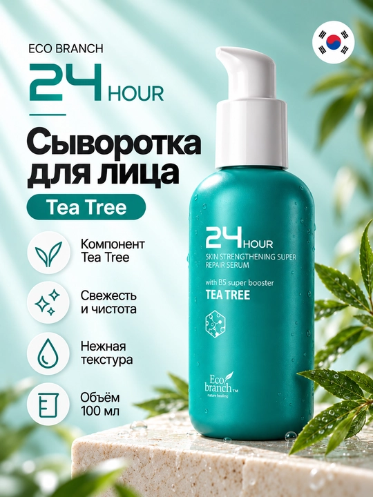 Корейская косметика Eco Branch 24 Hour, сыворотка для лица, ретинол, гиалурон, 100 мл