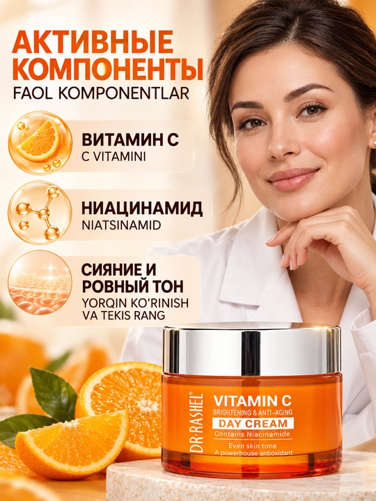 Dr.Rashel Дневной антивозрастной крем для лица с витамином C от морщин и тусклости, 50 г
