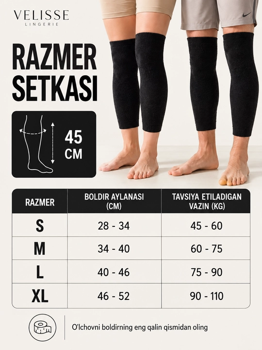 Tizza uchun issiqlik beruvchi elastik bandaj, 1 juft, 45 sm
