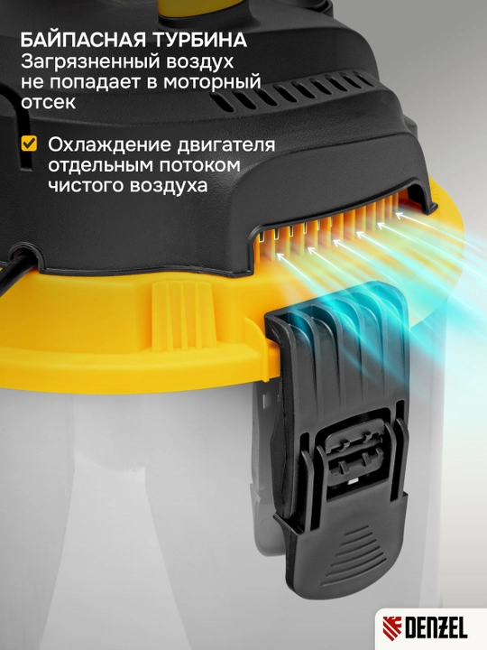 Строительный пылесос DENZEL SVC15, 1200 Вт, бак 15 л, шланг 2 м, 28201