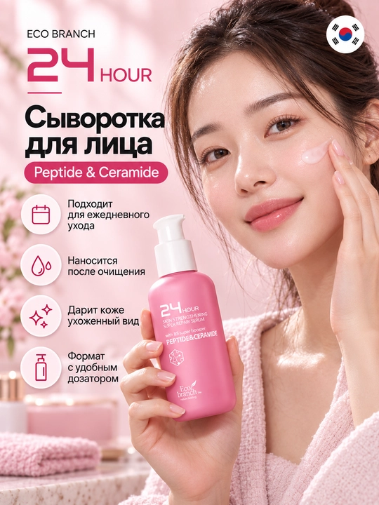 Корейская косметика Eco Branch 24 Hour, сыворотка для лица, ретинол, гиалурон, 100 мл