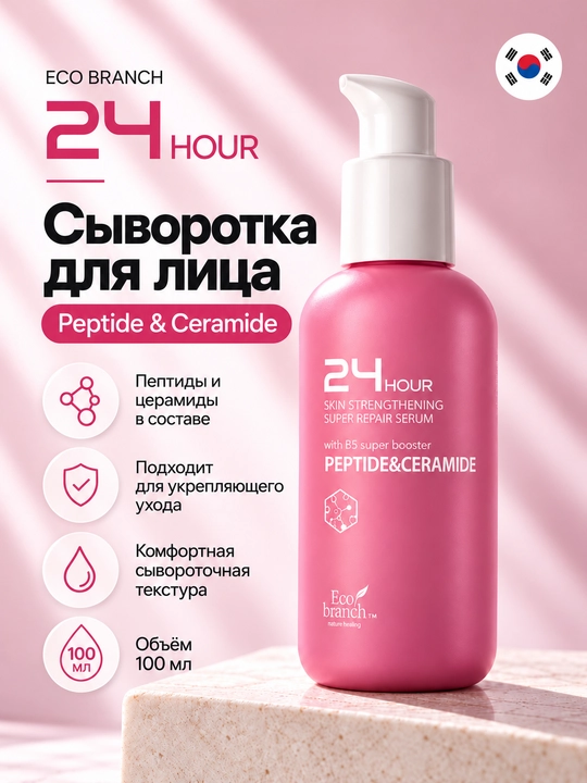 Корейская косметика Eco Branch 24 Hour, сыворотка для лица, ретинол, гиалурон, 100 мл