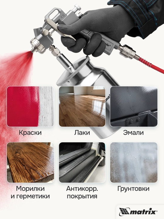 MATRIX bo‘yoq purkagichi, pnevmatik, V 1.0 l, soplolari 1.2, 1.5 va 1.8 mm, 57316