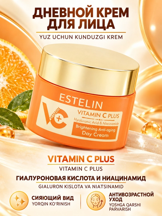 ESTELIN Vitamin C li kunduzgi va tungi yuz kremi, ajinlarga qarshi, 50 g