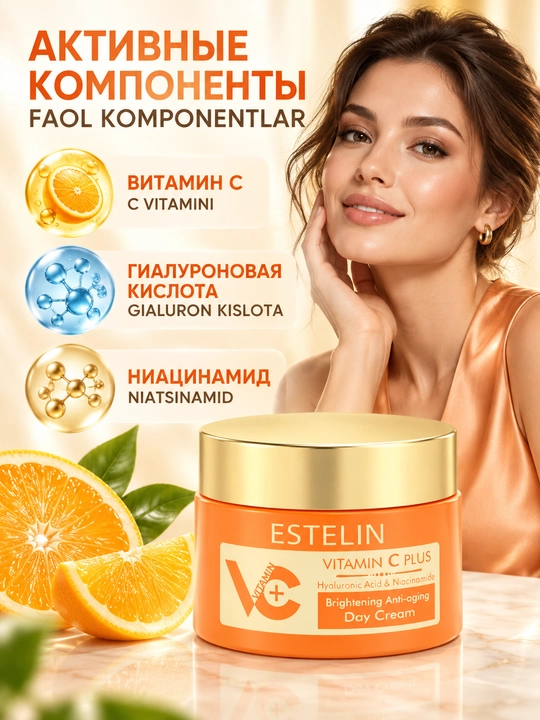ESTELIN Vitamin C li kunduzgi va tungi yuz kremi, ajinlarga qarshi, 50 g