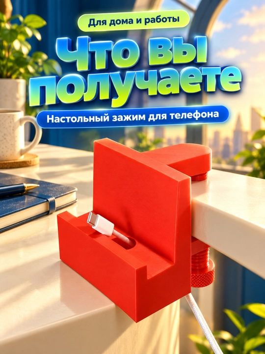 Настольный держатель для телефона с зажимом