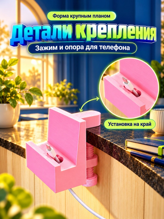 Настольный держатель для телефона с зажимом