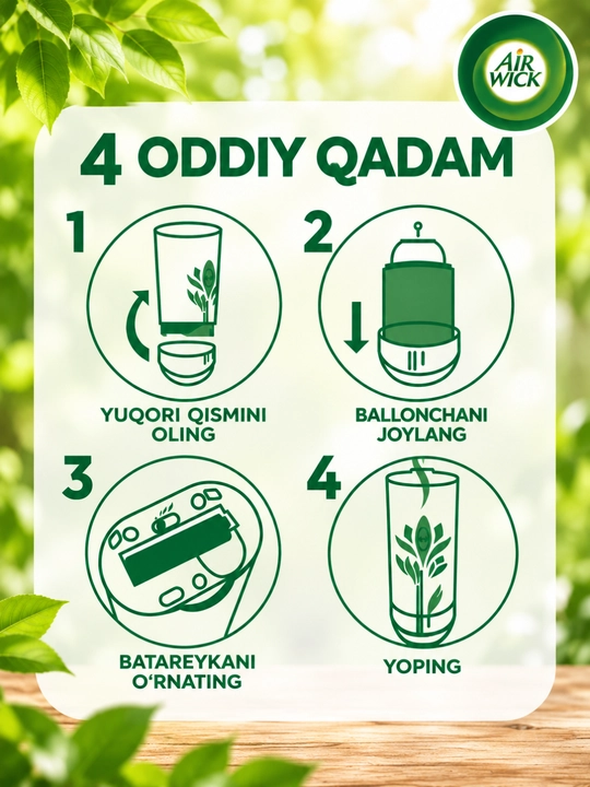 Air Wick avtomatik havo yangilagichi uchun almashtiriladigan ballon Tonggi o‘rmon 250 ml