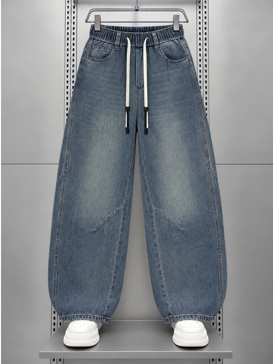 Erkaklar keng banan uslubidagi jinsi shimi, oversayz, denim material, Xitoy - 