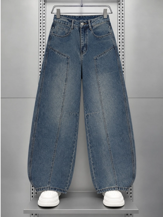 Erkaklar keng banan uslubidagi jinsi shimi, oversayz, denim material, Xitoy - 