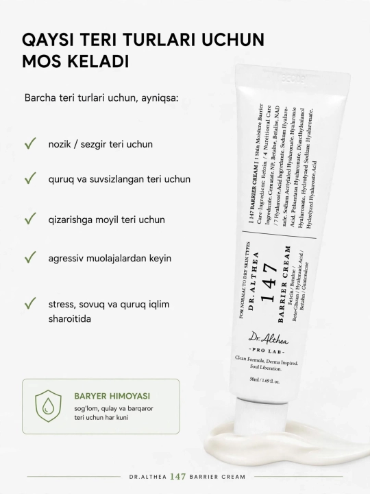 Dr Althea 147 krem, barrier cream, yuz kremi, namlovchi krem