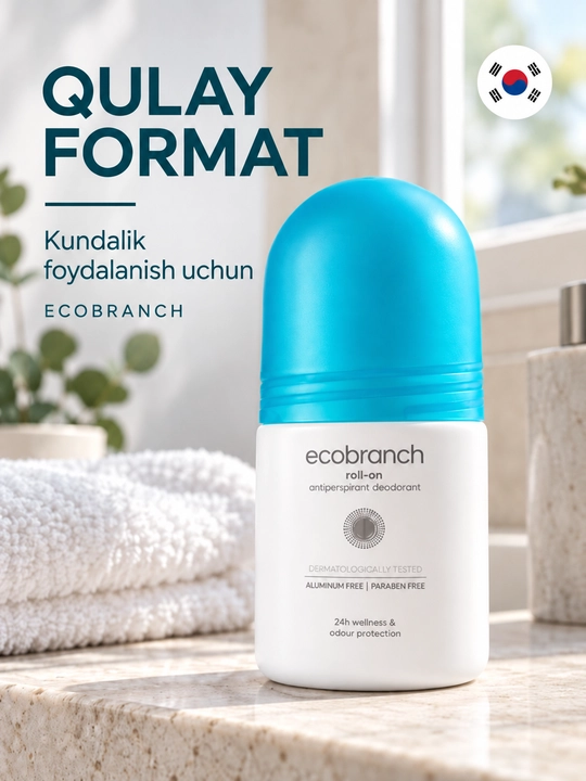 EcoBranch sharikli dezodorant, ayollar uchun, aloe va gialuron kislotasi bilan, 30 ml