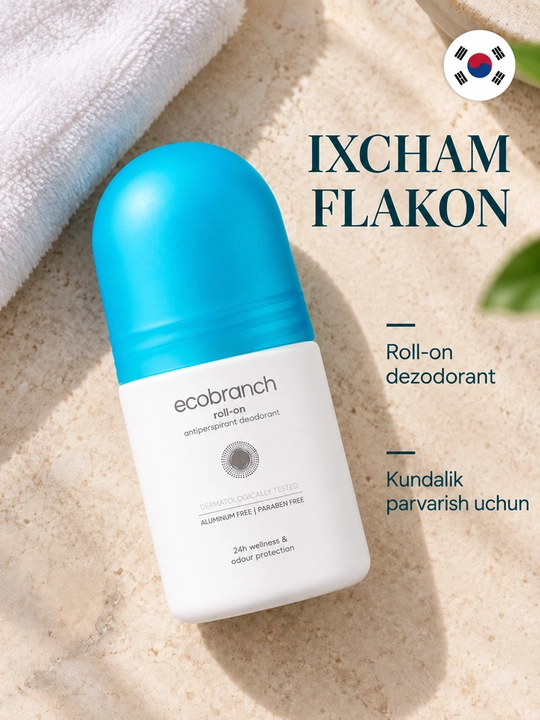 EcoBranch sharikli dezodorant, ayollar uchun, aloe va gialuron kislotasi bilan, 30 ml