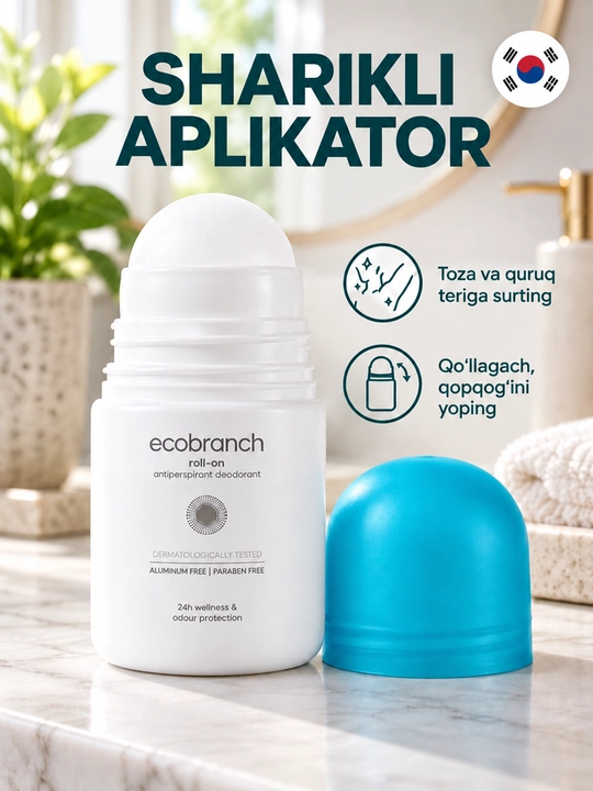 EcoBranch sharikli dezodorant, ayollar uchun, aloe va gialuron kislotasi bilan, 30 ml