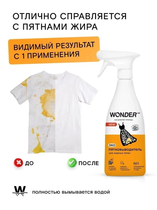 Пятновыводитель спрей для одежды эко средство от пятен жира WONDER LAB
