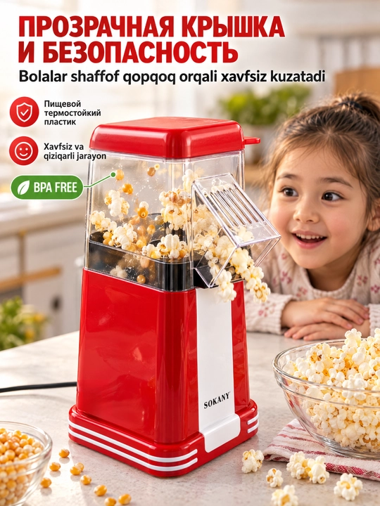 SOKANY SK-289 popkorn apparati, uy popkorn mashinasi, issiq havo
