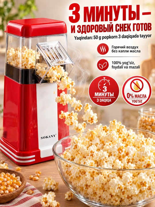 SOKANY SK-289 popkorn apparati, uy popkorn mashinasi, issiq havo