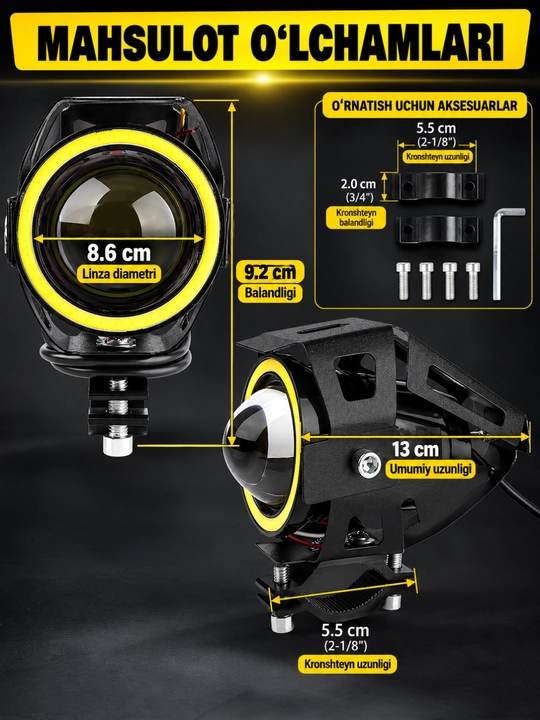 Skuter va Mototsikl uchun qo‘shimcha LED faralar, yorqin yoritish, universal o‘rnatish