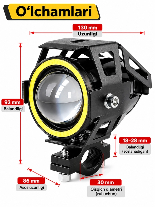 Skuter va Mototsikl uchun qo‘shimcha LED faralar, yorqin yoritish, universal o‘rnatish