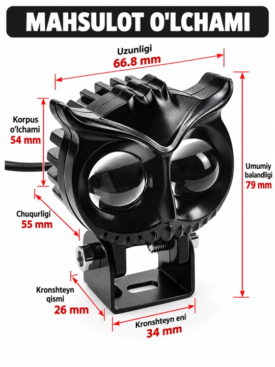 Skuter va Mototsikl uchun qo‘shimcha LED faralar, yorqin yoritish, universal o‘rnatish