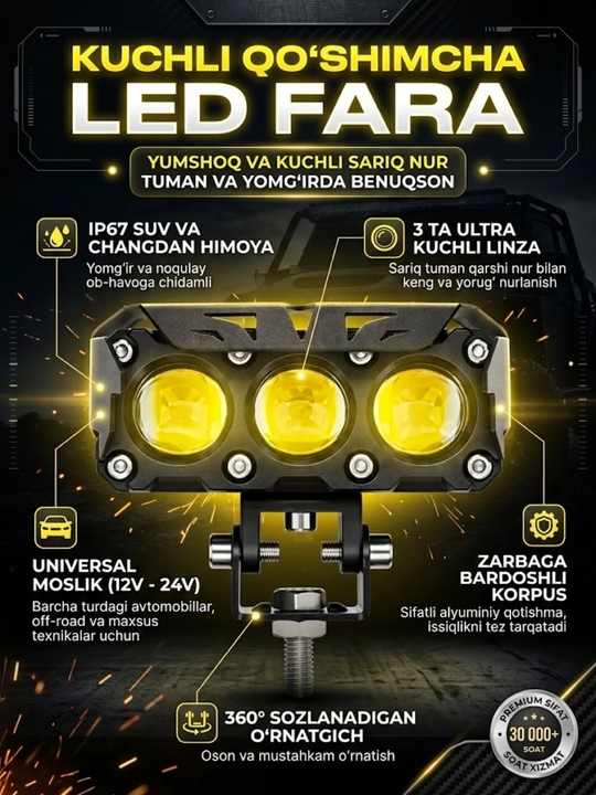 Skuter va Mototsikl uchun qo‘shimcha LED faralar, yorqin yoritish, universal o‘rnatish