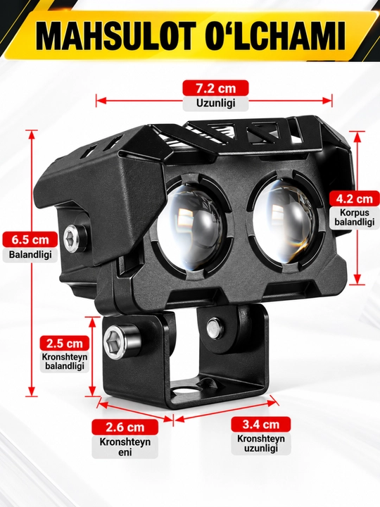 Skuter va Mototsikl uchun qo‘shimcha LED faralar, yorqin yoritish, universal o‘rnatish