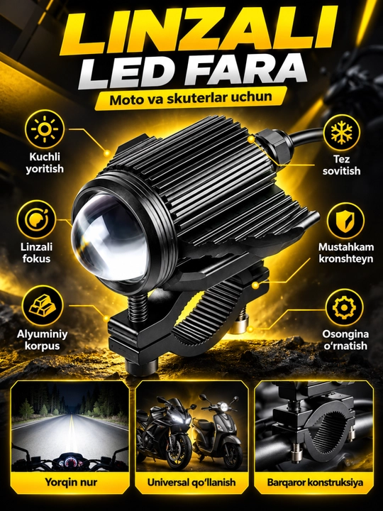 Skuter va Mototsikl uchun qo‘shimcha LED faralar, yorqin yoritish, universal o‘rnatish