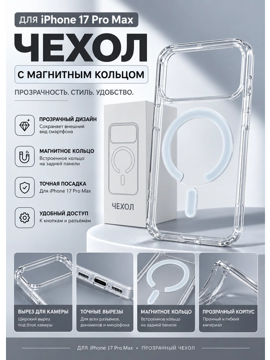 IPhone uchun shaffof magnitli g‘ilof, MagSafe bilan mos, himoyalovchi chexol