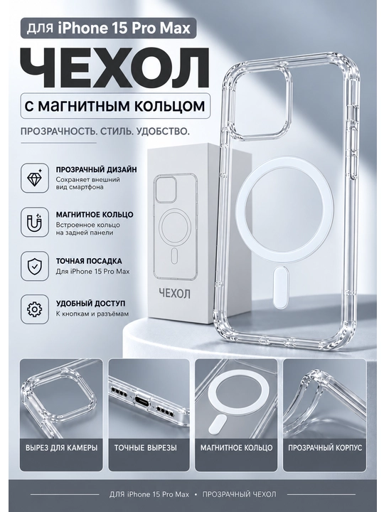 IPhone uchun shaffof magnitli g‘ilof, MagSafe bilan mos, himoyalovchi chexol