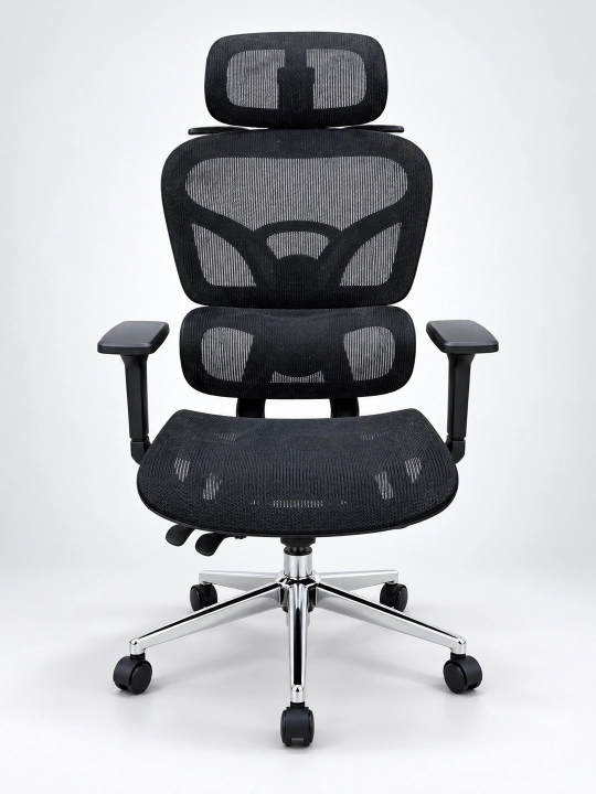 Ofis kreslosi ergonomik, bosh suyanchig‘li to‘rli kompyuter stuli, qora - 