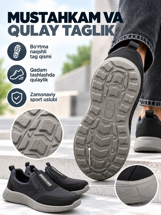 Erkaklar krossovkasi, premium uslubda, yengil, kulrang-qora, yengil tagcharmli, 39-44