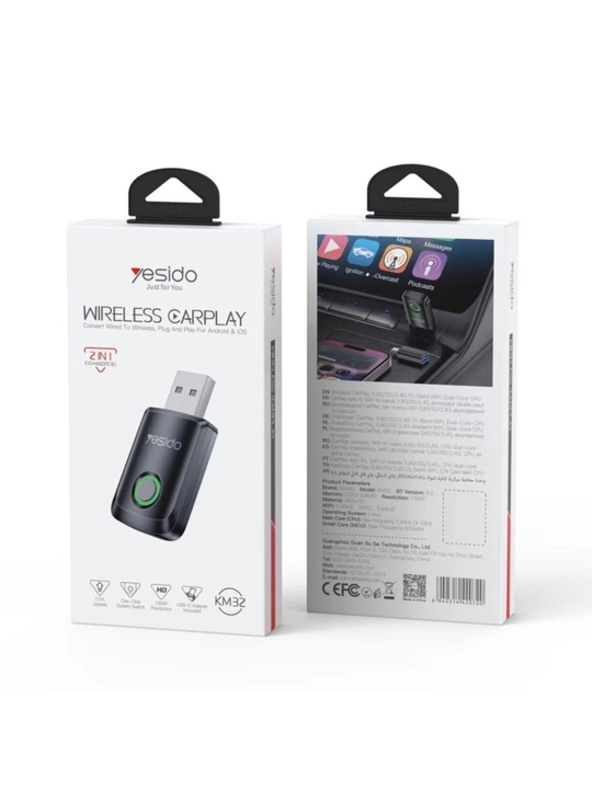 Адаптер YESIDO KM32 Wireless CarPlay для iPhone и Android