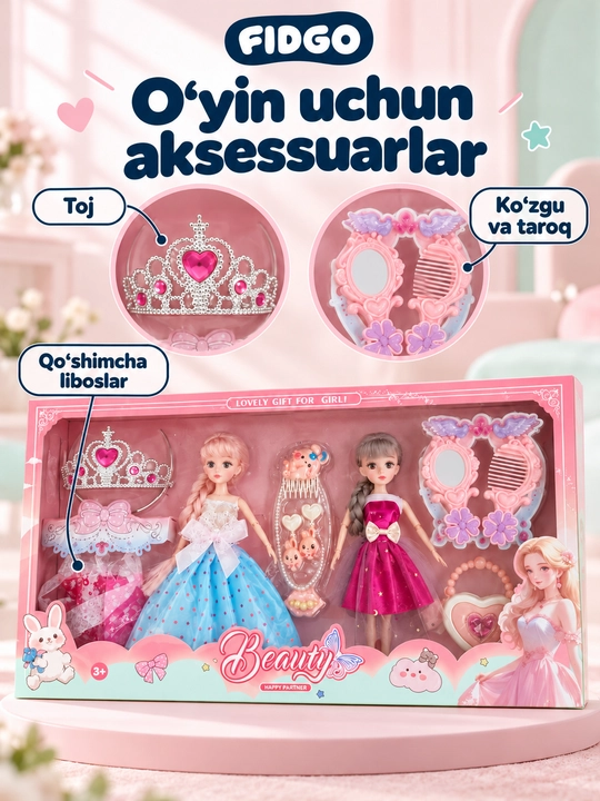 FIDGO qo‘g‘irchoqlari, liboslar va aksessuarlar bilan o‘yin to‘plamlari