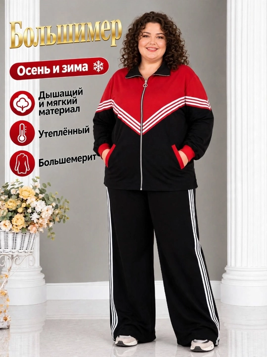 Ayollar sport kostyumi oversayz, issiq kuzgi qishki kiyim, zamokli kofta, yon cho‘ntakli - 