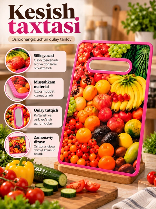 Kesish taxtasi 30x20 sm, mevali taxta, oshxona taxtasi, sabzavot taxtasi - 