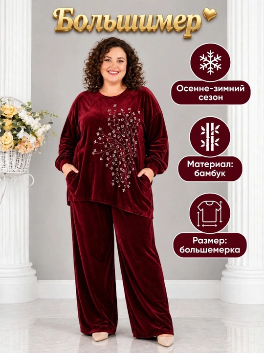 Ayollar kostyumi, baxmal kostyum, bambuk mato, katta razmer, keng shimli ayollar kiyimi - 