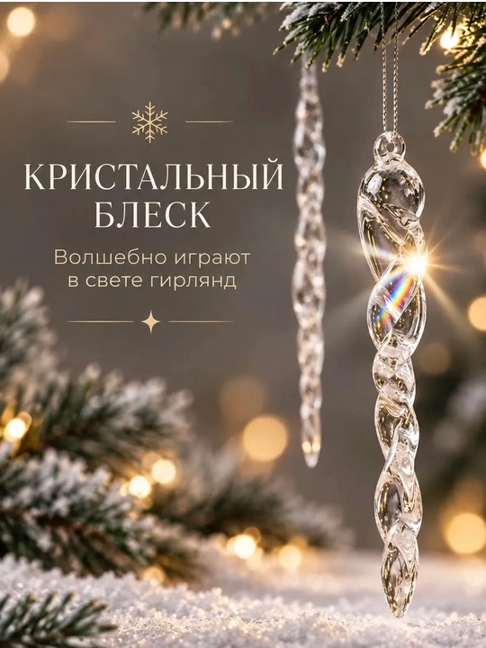 Новогодние игрушки на елку сосульки прозрачные 3 и 6 шт, елочный декор