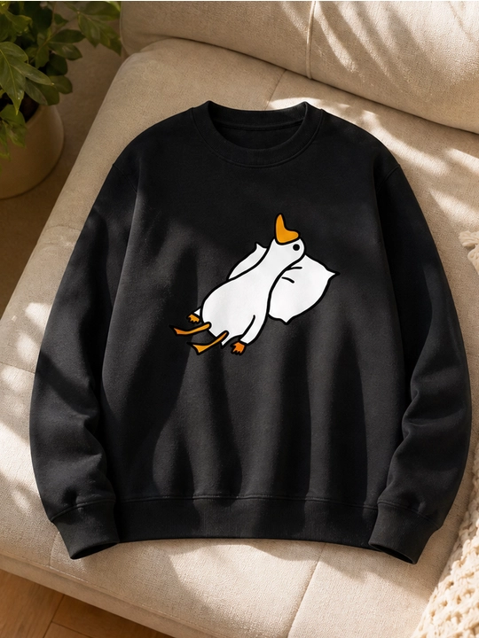 Oq saqoqush printli ayollar paxta svitshoti, oversayz, tuksiz